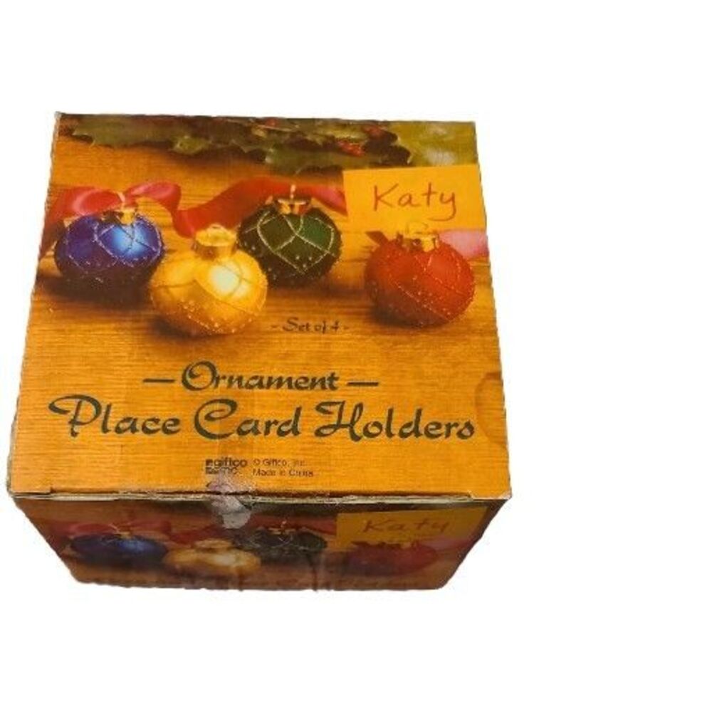 4- Boxed Christmas Holiday Ornament Place Card Holders 1.5 Inch
